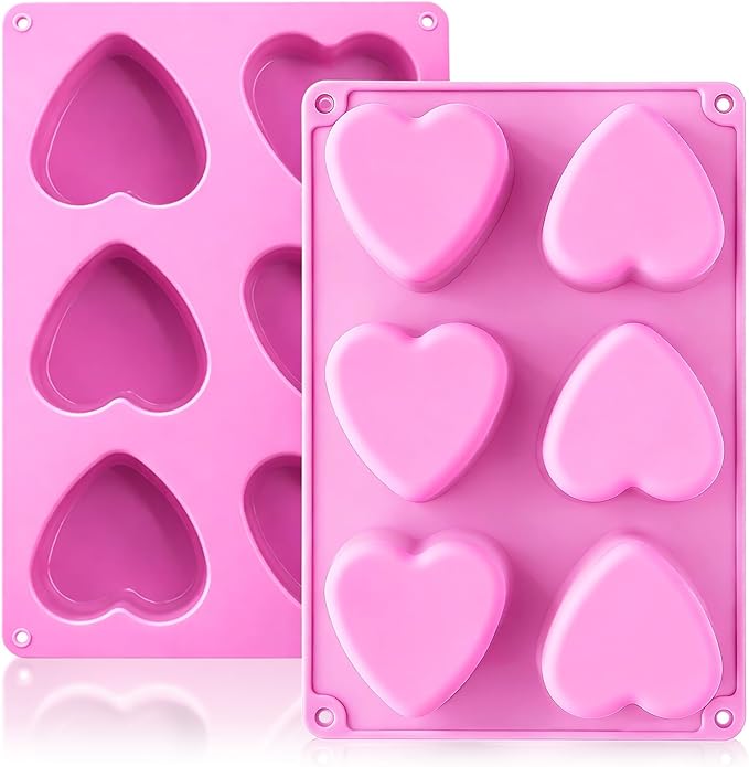 HKNMTT Heart Silicone Molds Valentine's Day for Baking Cake Chocolate Cocoa Bomb, Love Shaped Jello Chocoflan Oreo Moulds, 6 Cavity 2 Pack Soap Craft Oven Safe DIY Handmade Gift Pan