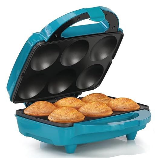 Holstein Housewares Non-Stick 6-Count Electric Cupcake Maker Machine – Bakes 6 Cupcakes, Muffins, Pizza Cups, Cinnamon Buns – Perfect for Gifts, Birthdays, Holidays, or Bake Sales, Teal