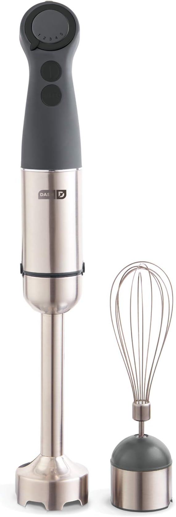 Dash Chef Series Immersion Hand Blender, 5 Speed Stick Blender with Stainless Steel Blades, Whisk Attachment and Recipe Guide – Cool Grey