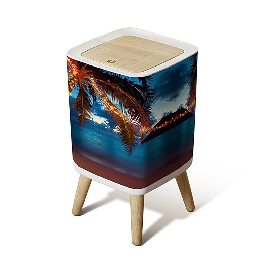 Small Trash Can with Lid Christmas Caribbean Beach Wastebasket with Press Cover Dog Proof Garbage Can Waste Bin for Kitchen Bathroom Nursery 2.6 Gallon