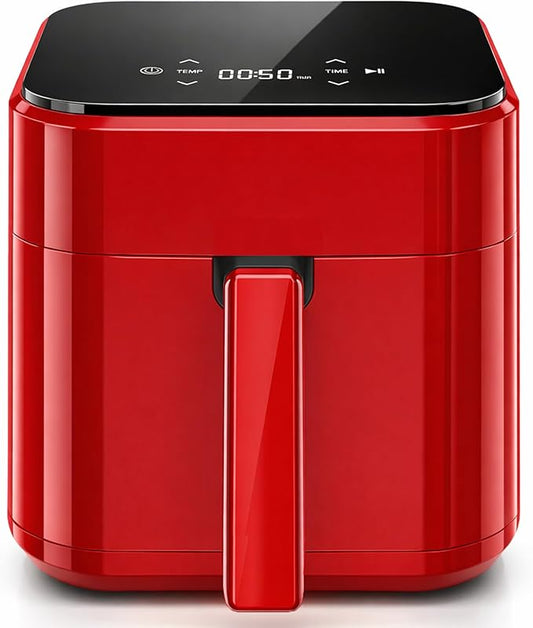 Simple Deluxe 8-in-1 Air Fryer 3 Qt, Digital Preset Airfryer with Overheat Protection and Auto Shut-Off, Nonstick and Dishwasher-Safe Basket for Fries, Bake, Roast, 60-Min Timer, Max 400°F, 800W, Red