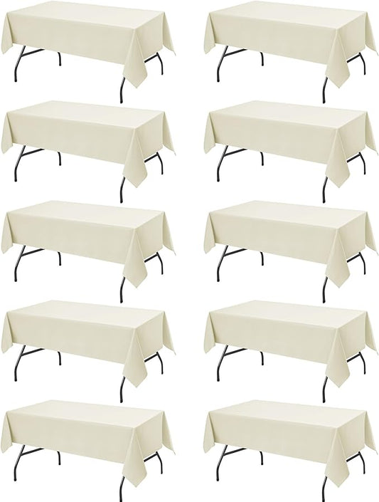 10-Pack Ivory Tablecloths for Rectangle Tables, 54 x 108 Inches, Stain-Resistant Polyester Fabric for 6 Foot Tables - Washable Table Covers for Weddings, Banquets, Birthday Parties, Events