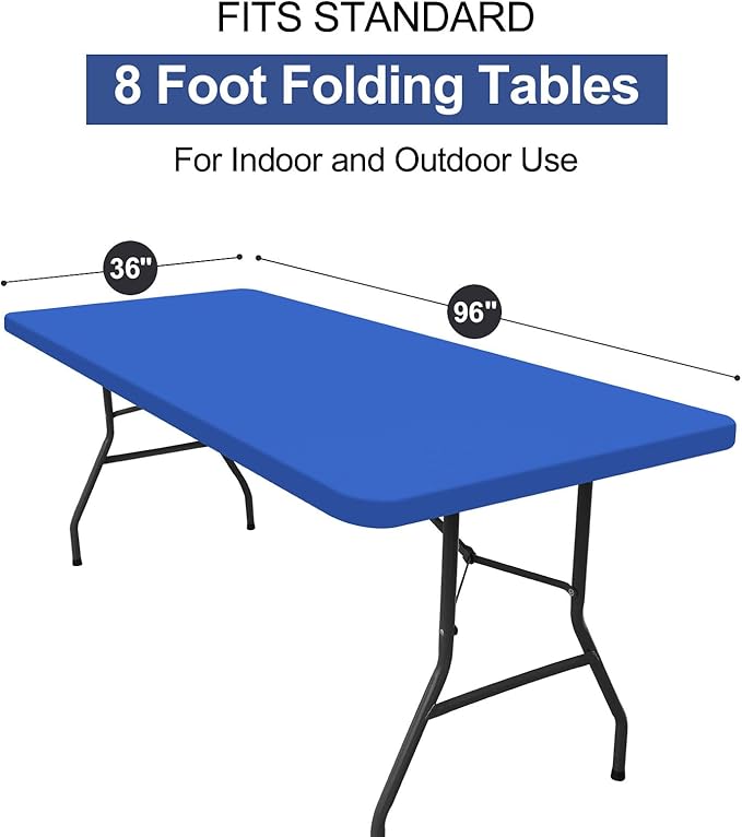 homing Rectangle Table Cloth Cover, Waterproof Polyester Elastic Fitted Tablecloth, Fits for 8 Foot Folding Tables, Washable Table Protector for Picnic, Camping, Outdoor (Blue, 36" x 96")
