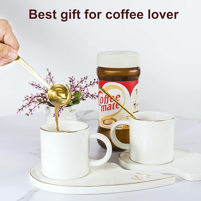 Safring Premium Coffee Scoop Set, Set of 2, Metal Stainless Steel Long Handle Coffee Scoop, Measuring Coffee Spoons Contains 1 Tablespoon (15 ml) and 2 Tablespoons (30 ml) Spoon-Gold