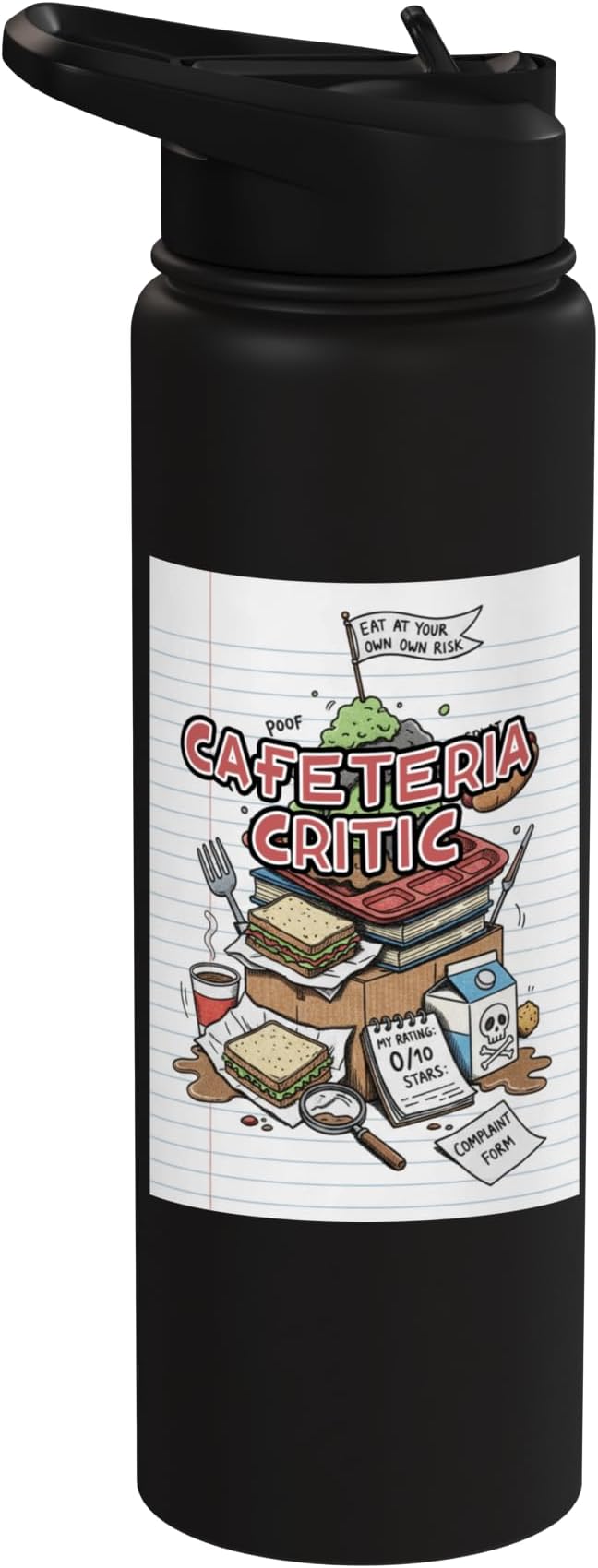 Cafeteria Critic - Student Lunch School Humor Food Chaos Stainless Steel Insulated Water Bottle