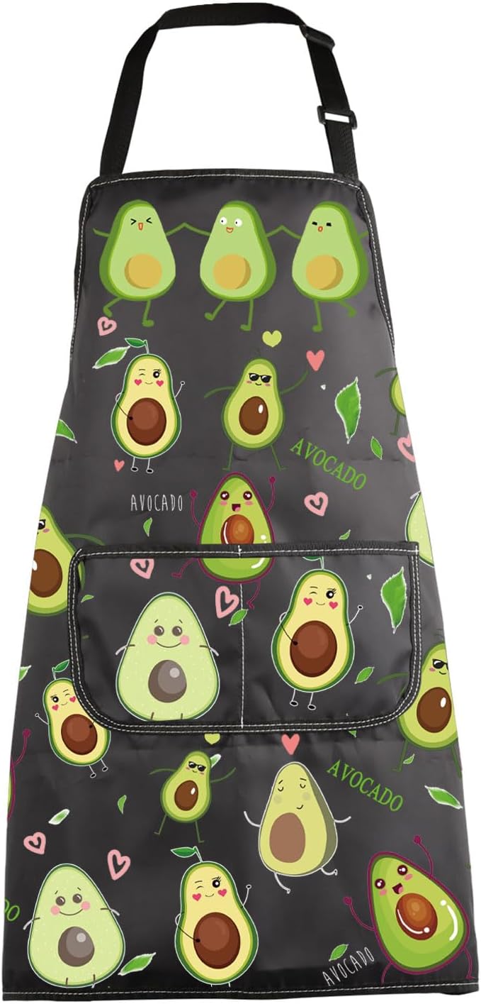 MBMSO Funny Avocado Apron Avocado Cooking Kitchen Aprons with Pockets Waterproof Apron for Chef Grilling BBQ Baking