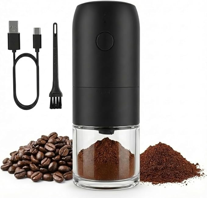 Caldwell Portable Electric Coffee Grinder – USB Rechargeable Ceramic Burr Mill for Espresso to French Press – Automatic Coffee Bean Grinder for Travel, Camping & Home – Black