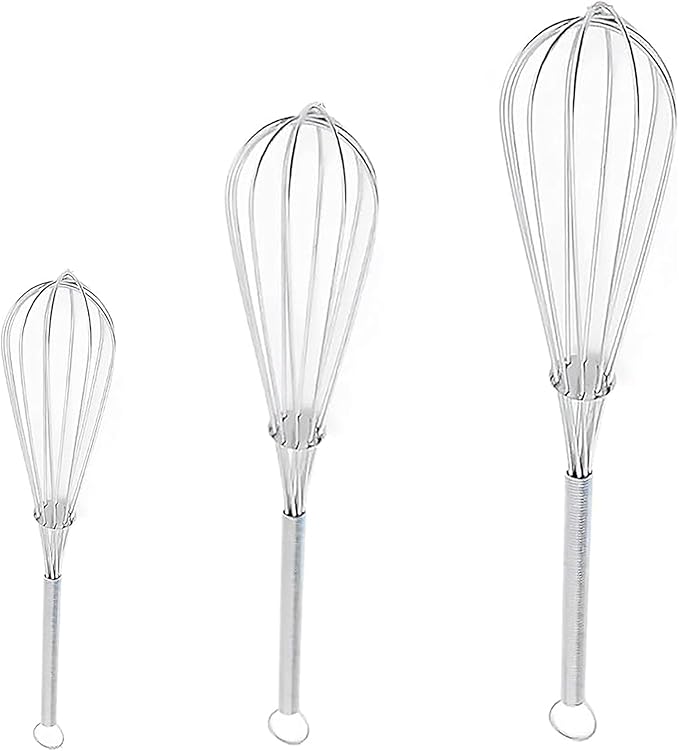 Chandler Whisks for Cooking | Pack of 3 | Small Set – Stainless Steel Whisk - Perfect for Blending, Beating, and Stirring - Heat Resistant, Anti-Rust Kitchen Whisk, Hand Mixer (Sizes 5’’, 7’’, 9’’)