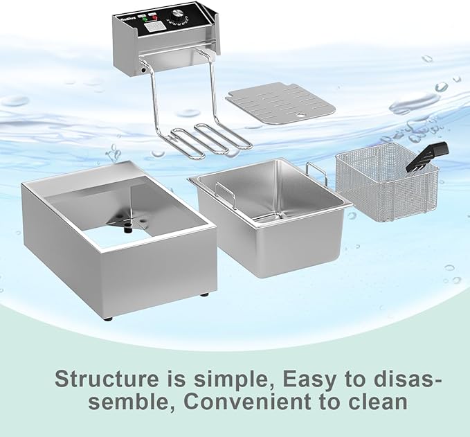 Electric Deep Fryer 10L/10.5QT Stainless Steel Single Tank Commercial Fryer with Basket, 1700W 110V Countertop Deep Fryer for Home Kitchen and Restaurant Use with Oil Thermometer & Temperature Control
