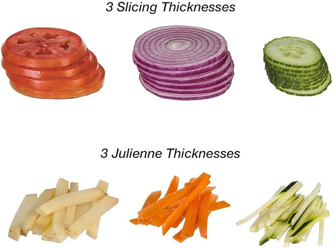PL8 Professional Slicer - Adjustable 3-in-1 Slicing & Julienne Tool with Stainless Steel Slicing Ramp, Integrated Blades, Safety Hand Guard and soft-grip handle.