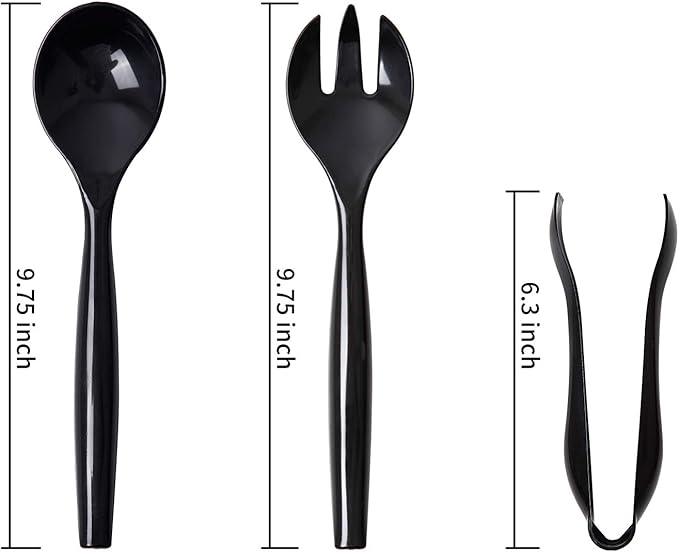 Supernal 72pcs Plastic Serving Utensils Heavy Duty Disposable Serving Tongs Black Disposable Serving Set 10" Spoons 10" Forks 6" Tongs Each 24pcs