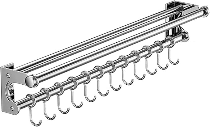 Hanging Wall Mount Knife Wall Mount,Kitchen Utensil Hanger,Space-Saving Kitchen Utensil Rack with Hooks,Kitchen Storage Shelf for Utensils Spatula Spoon, Easy to Clean (Silver, 50CM+10Hook)