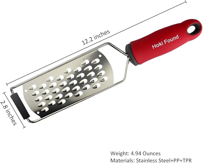Hoki Found Cheese Grater - Stainless Steel Coarse Zester - Kitchen Food Grater - Red