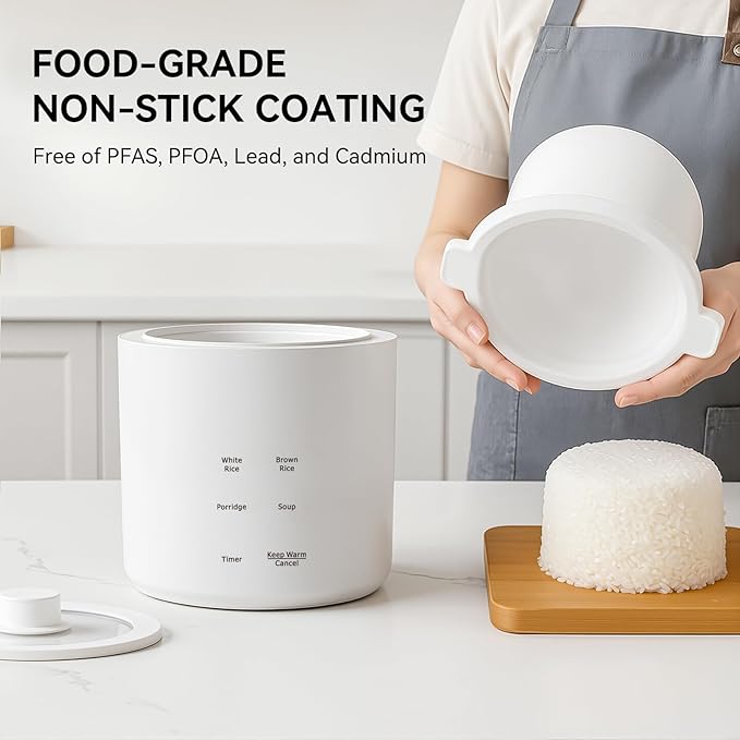 olayks Mini Rice Cooker, Small Electric Cooker 2 Cup Uncooked with 4 Cooking Functions, Ceramic Rice Cooker with 24 Hour Preset, Heat Preservation, Anti Scald Carry Handle