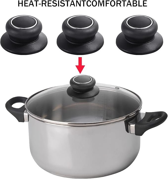 4Pcs Universal Pot Lid Top Replacement Knob,Heat Resistant and Prevent static electricity,Easy installation Kitchen Cookware Replacement Pan Lid Holding Handles. (Black)
