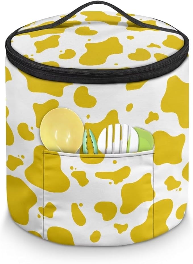 Electric Pressure Cooker Insulation Handbag Insulated Carrier Electric Pressure Cooker Insulation Bag for Kitchen Accessories, Yellow Cow Print