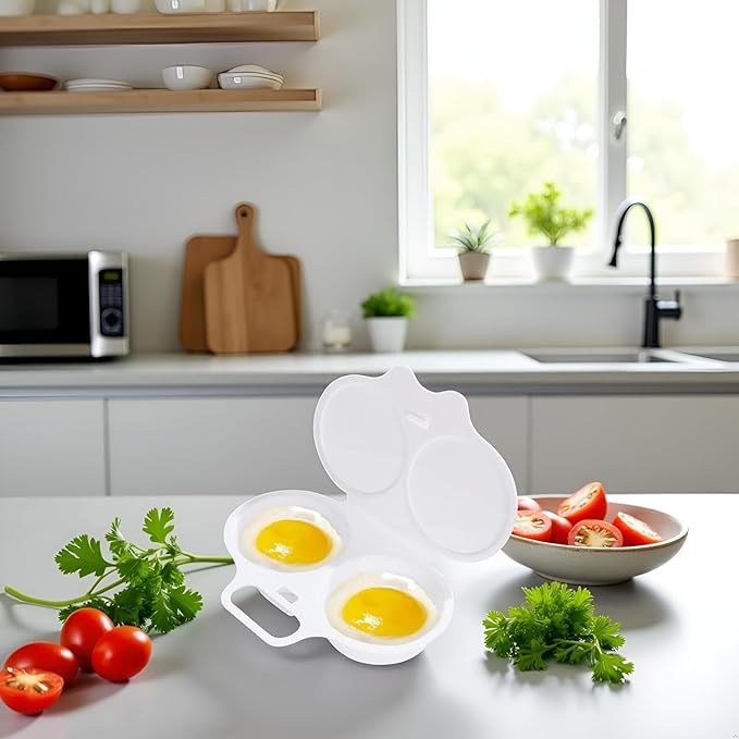 White Egg Poacher, Microwave Egg Boiler Poacher, Microwave Egg Poacher, 2 Cavity Nonstick Poached Egg Maker With Lid, Egg Cooker, Double Drain Poached Cups Specialty Cookware