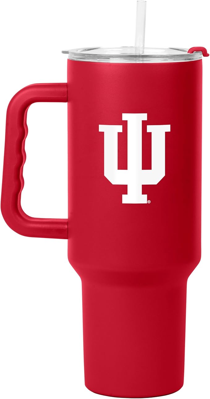 Logo Brands NCAA 40 oz Tumbler with Handle -Stainless Steel Insulated Travel Tumbler with Straw Lid – Powder Coated, Leak-Resistant, Keeps Drinks Hot/Cold – Great for Tailgating, or Everyday Use