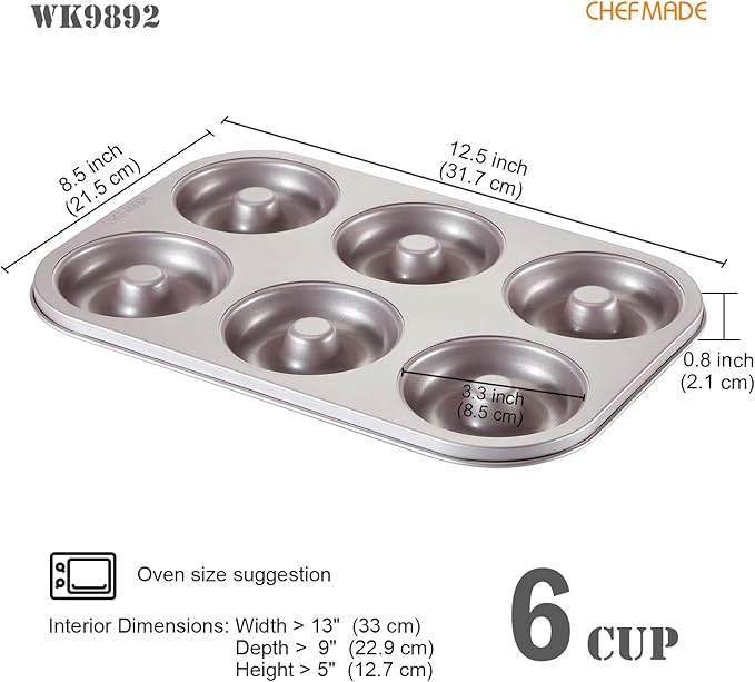 CHEFMADE Donut Mold Cake Pan, 6-Cavity Non-Stick Ring Doughnut Bakeware for Oven Baking (Champagne Gold)