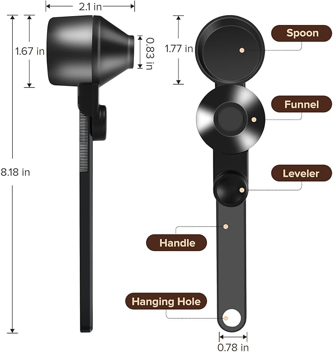 Coffee Scoop Fits Reusable K-Cups 2Tbsp, Food-Grade PCTG Funnel Scoop, Mess-Free & Precise Measuring for Coffee, Protein, Powder & Hot Cocoa (Black,1Pack)