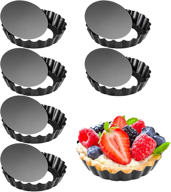 Mini Tart Pan Set of 6, Non-Stick 4 Inch Quiche Pan, Removable Bottom Tart Pan for Pies, Quiche Bakeware, Cheese Cakes, Desserts and more