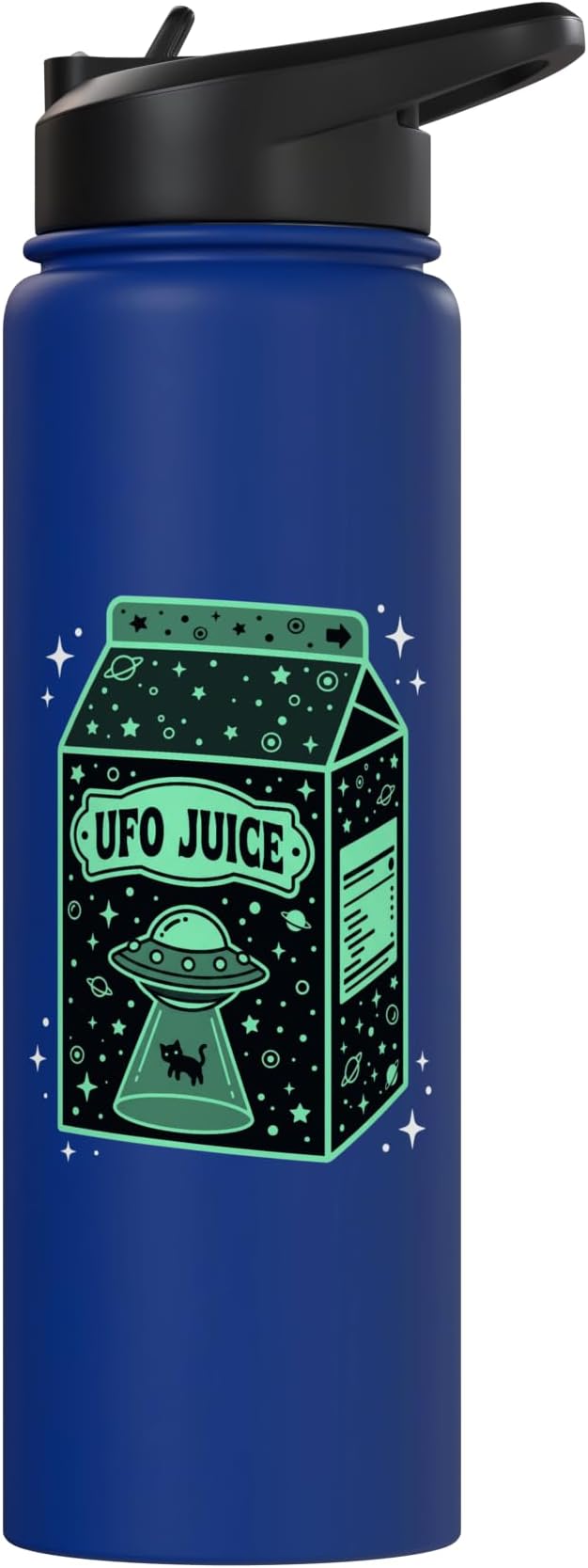 UFO Juice Retro Cat Abduction Alien Space Milk Cosmos Stainless Steel Insulated Water Bottle