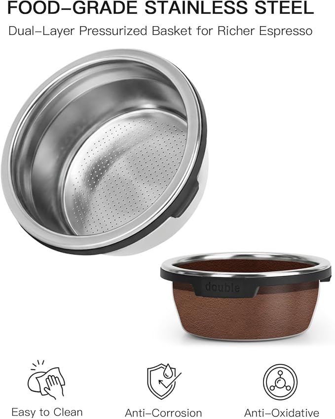 Double Cup Filter Basket Compatible with Ninja Luxe Cafe Accessories ES601 ES701, Stainless Steel Coffee Pressurized Porous Filter, Portafilter Basket Reusable Coffee Filter for Ninja Luxe Cafe