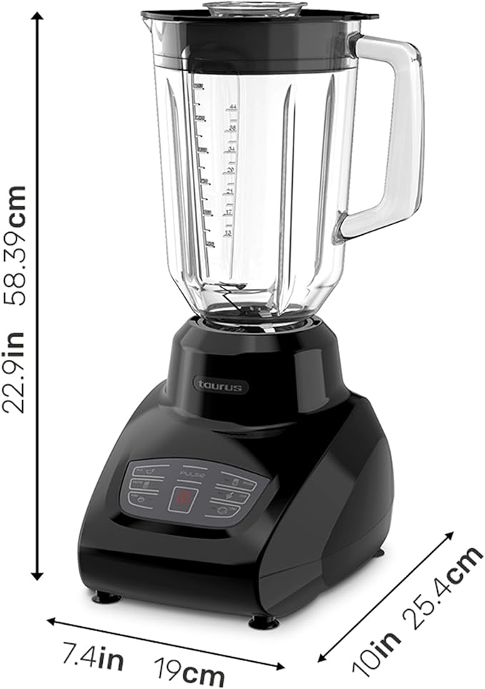 Taurus SEVILLA Countertop Blender | 48 oz Diamond Shaped Glass Jar | Touch Panel Controls with 6 Smart Pre Programmed Settings, 8 Speed Control & pulse function built-in | 550 watts