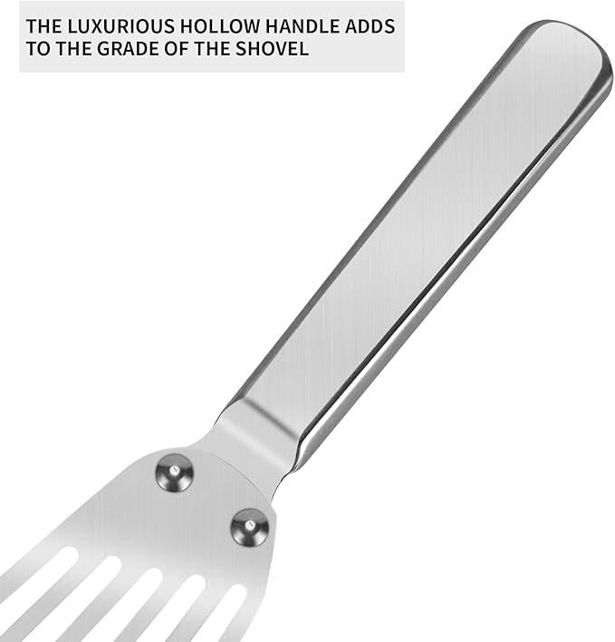 KSENDALO Flexible Fish Spatula Stainless Steel -Slotted Thin Egg Flipper with Riveted Handle, Angled Blade & Hollow Grip, Metal Turner for Cooking Fish Egg Pancakes (1 pack)