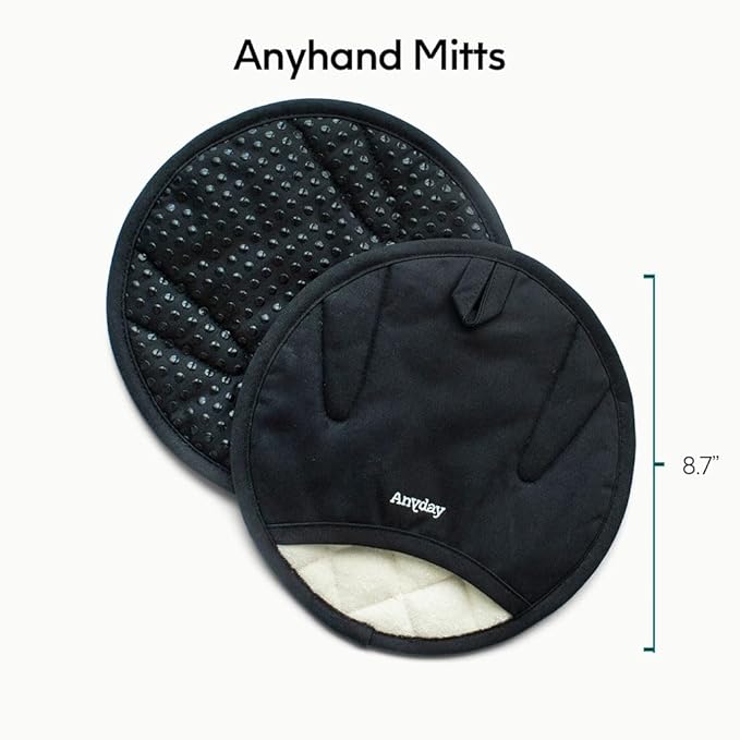 Anyday Oven Mitts with Non-Slip Silicone Grip, Set of 2 | Heat-Resistant Pot Holders with Non-Slip Liner | Universal Fit Circular Quilted and Silicone-Lined Gloves