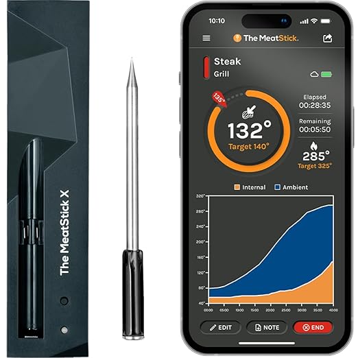 MeatStick X- Wireless Meat Thermometer for Grilling and Smoking, Smart Meat Thermometer 500ft+ Range, Grill Thermometer, Meat Probe for Smoker, Bluetooth Temperature Probe