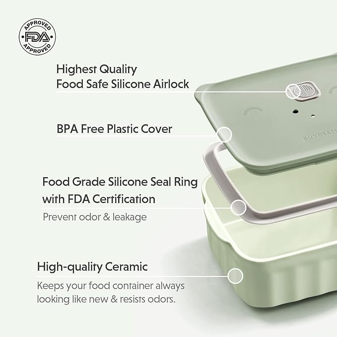 BUYDEEM Ceramic Food Storage Container with Airtight Lid, 28 oz Bento Lunch with Airlock Lid, Stackable Bento Box Microwaveable, Reusable and Dishwasher Safe, for Office Work and Travel, Mellow Yellow
