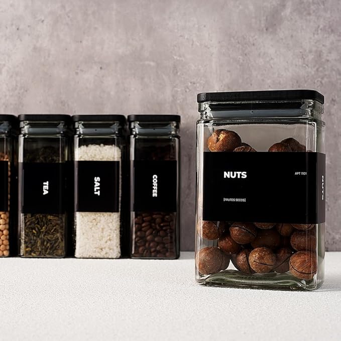 APT 1101 26 oz Glass Storage Jars with Bamboo Lid, set of 6, glass canisters with airtight lids, Clear jars with lids for Cookie, Candy, Tea, Coffee Bean and Rice, Black