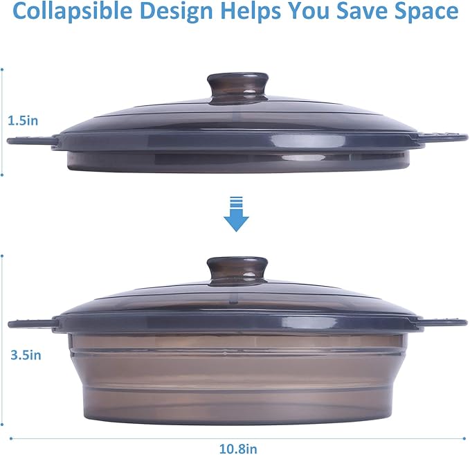 Microwave Steamer Cooker Collapsible Bowl Silicone Baked Potato Cookware with Handle Lid for Vegetables Fish Prep Meal Food with Removable Rack BPA Free Easy to Store Freezer Dishwasher Safe Black