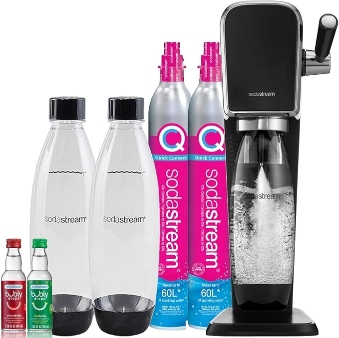 SodaStream Terra Sparkling Water Maker Bundle (Black), with CO2, DWS Bottles, and Bubly Drops Flavors & Art Sparkling Water Maker Bundle (Black), with CO2, DWS Bottles, and Bubly Drops Flavors