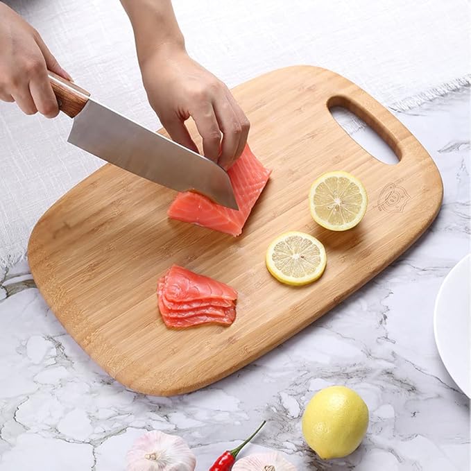 Board Bamboo Cutting Board with Handle Wooden Cutting Board for Kitchen Board Set for Vegetables Meat Cheese Cutting Board for Carving Meat or Vegetables (Carbonized Color M