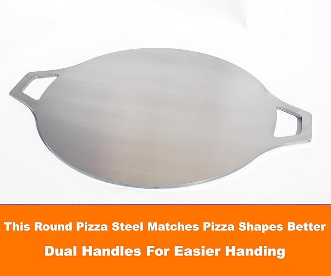 Pizza Steel for Oven & Grill – Heavy Duty Baking Steel Pizza Stone, Round Baking Steels with Dual Handles，Carbon Pizza Pan for Crispy Crust, Bread, Cooking & BBQ