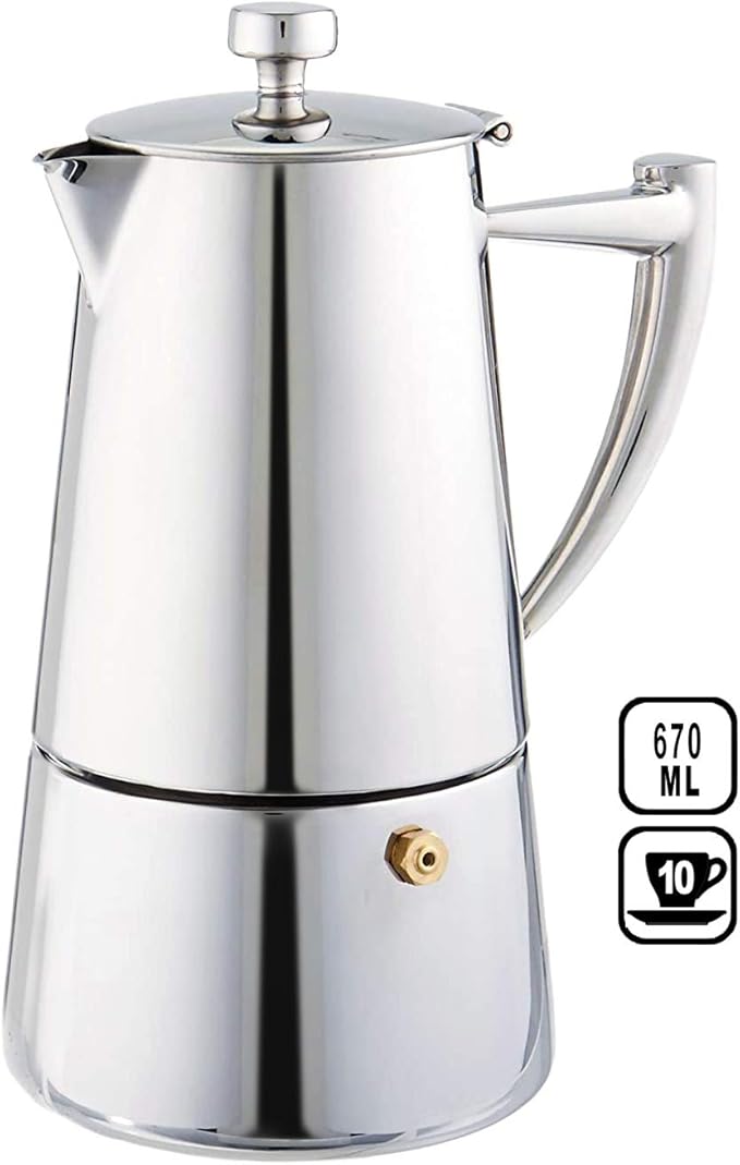 Cuisinox Roma Stovetop Espresso Maker COF-10R, Stainless Steel Coffee Percolator Stovetop, Heat-Resistant & Non-Reactive, 10-Cup Italian Espresso Maker Easy to Clean, Durable Stove Top Percolator