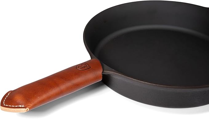 Field Company Brown Leather Handle Cover - USA Made Vegetable-Tanned Heat Protection for Field Company Cast Iron Skillets