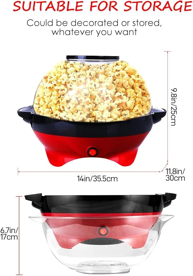 TLGREEN 6 Quart Popcorn Machine - 24 Cups, Stir Crazy Popcorn Popper Machine, Electric Hot Oil Popcorn Maker Machine, with Nonstick Plate & Stirring Rod, Large Lid as Serving Bowl and 2 Measuring Cups