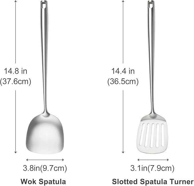 18/10 Stainless Steel Cooking Utensils,2 Pcs All Metal Stainless Steel Kitchen Utensils Set with Wok Spatula,Slotted Spatula Turner(Dishwasher Safe)