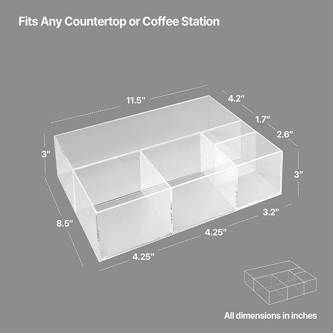 Acrylic Coffee Bar Station – Snack Tea Organizer & Storage Holder for Office Coffee Table – Perfect Countertop Setup for Syrup, Creamer, Condiment and Snack Accessories