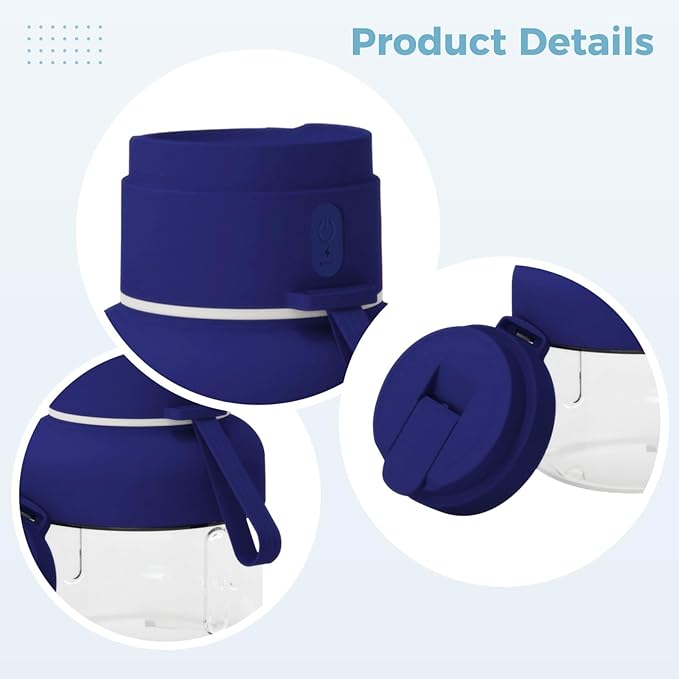 Blue Portable Blender, 850Ml Electric Juicer, 12-Vane Smoothie Maker, Double Cap Lid, Straw, Usb-C Rechargeable, 1500Mah