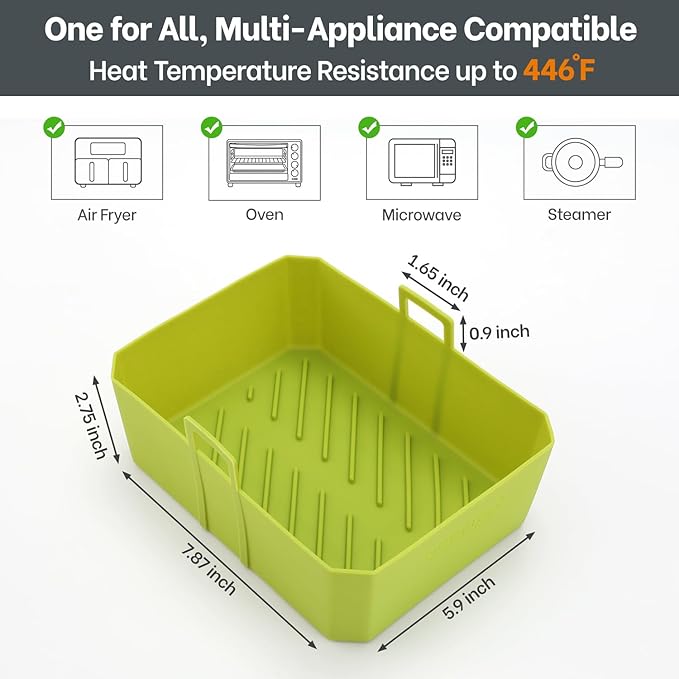 NEWITEE Air Fryer Silicone Liners 10QT For Ninja DZ550/DZ401, 2 Pack BPA Free Platinum Silicone Air Fryer Basket Liner with Handle, Rectangle Dual Basket Air Liners, Upgraded