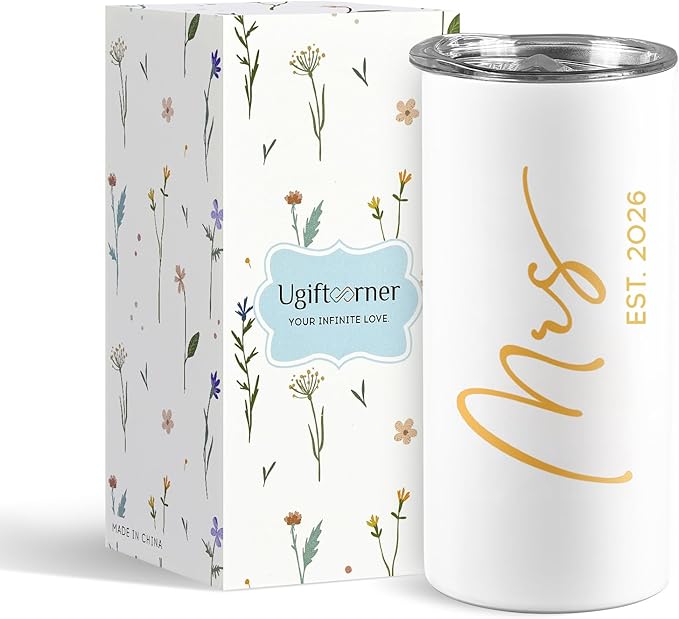 Future Mrs Gifts 2026 Bridal Shower Gifts for Bride Mrs Cup for Wedding Engagement Bachelorette Party Honeymoon Stainless Steel Skinny Tumbler with Lid and Straw 15 OZ