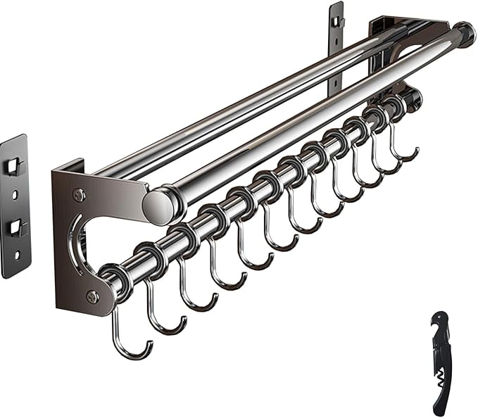 Hanging Wall Mount Knife Wall Mount,Kitchen Utensil Hanger,Space-Saving Kitchen Utensil Rack with Hooks,Kitchen Storage Shelf for Utensils Spatula Spoon, Easy to Clean (Grey, 50CM+10Hook)