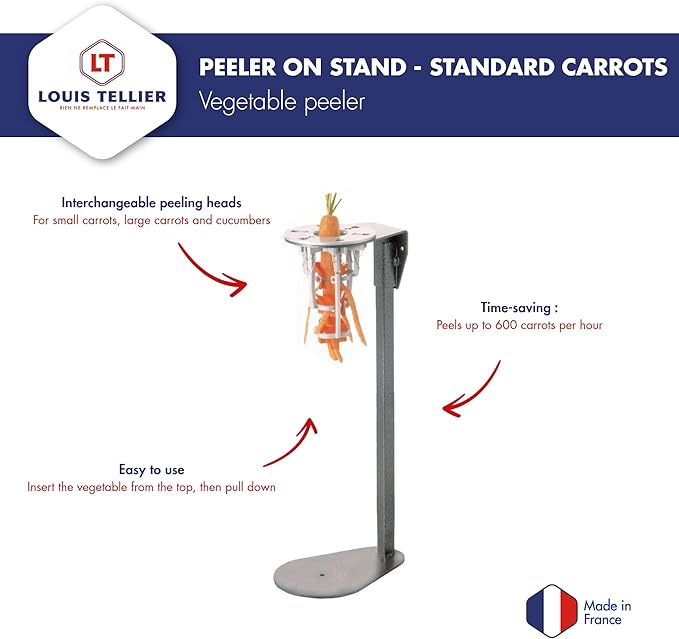 LOUIS TELLIER - Carrots Peeler on Stand - For Carrots up to Ø1.8 in - Stainless Steel Blade - High Efficiency