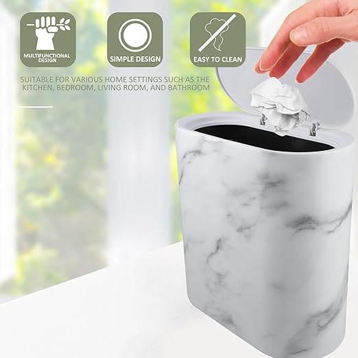 MAGICLULU Marble Wastebasket with Lid Plastic Trash Can Narrow Garbage Bin for Bathroom Kitchen Bedroom Home Organization