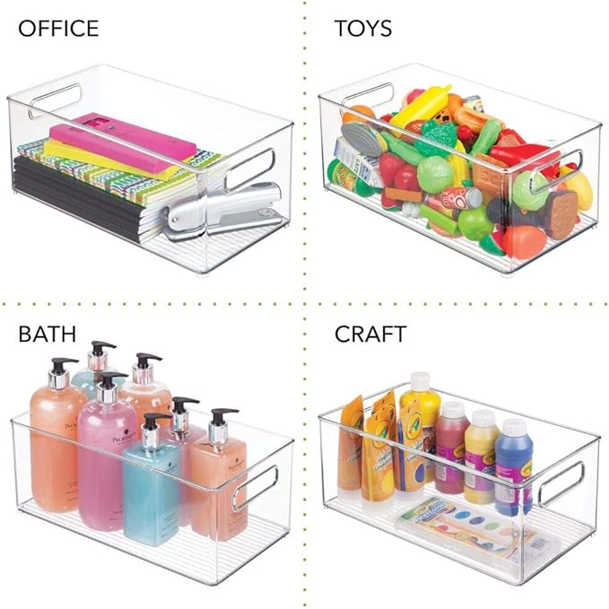 mDesign Deep Plastic Storage Organizer Container Bin, Office Organization for Filing Cabinet, Cupboard, Shelves, and Desk - Holds Notepads, Pens, Pencils, Highlighters, and Staplers - 2 Pack - Clear