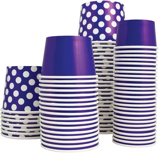 UNIQ 1000-Count 4 oz Polka Dot Paper Ice Cream Cups Purple Color | Perfect for Halloween, Disposable Dessert Bowls | Frozen Dessert Supplies